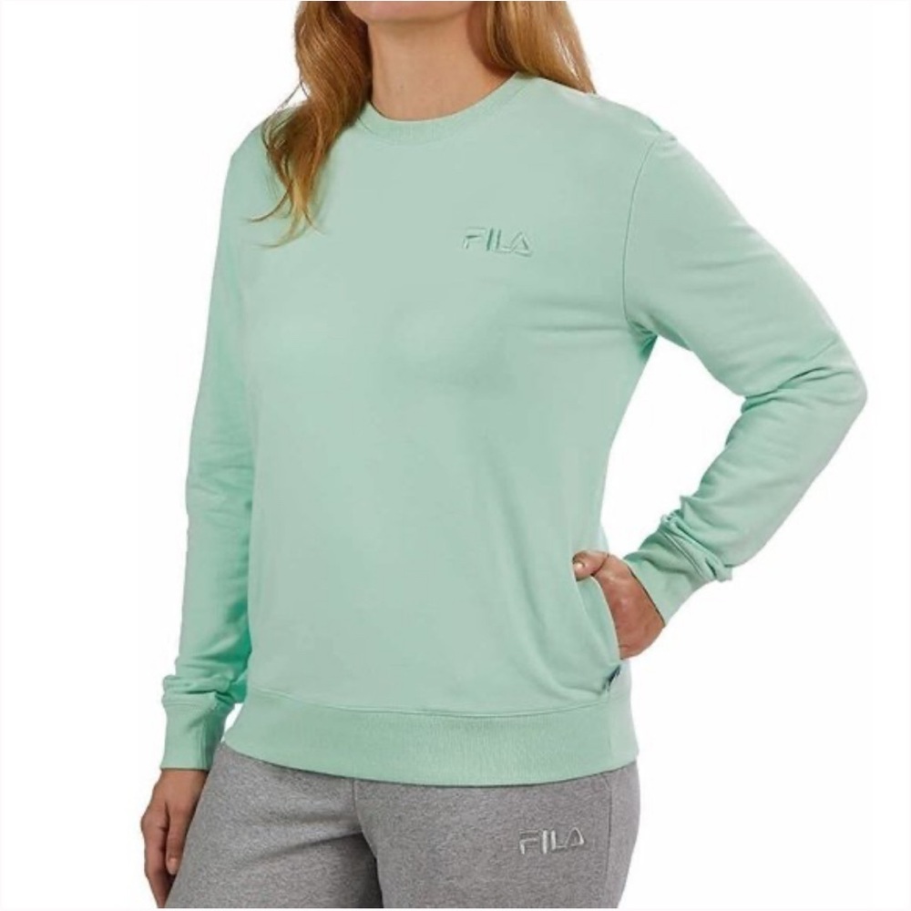 Fila Light Mint Green Crewneck Athletic Sweatshirt Pockets - Picture 2 of 5